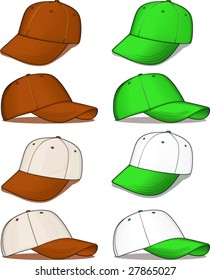 brown and green baseball caps - vector illustrations