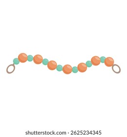 Brown and green beaded necklace hanging on a white background