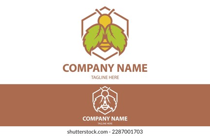 Brown and Green Color Abstract Bee Nature Leaf Logo Design