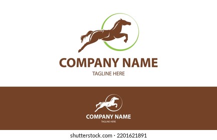 Brown And Green Color Horse Jump Full Body With Circle Logo Design