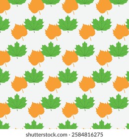 brown and green color leaves seamless pattern on white background