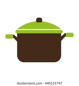brown and green cooking pan with yellow cover on the top front view over isolated background,vector illustration