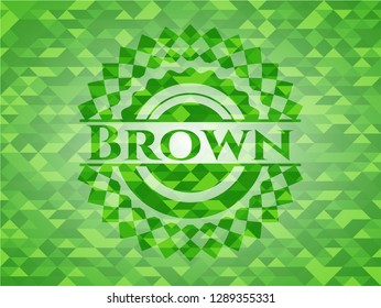 Brown green emblem with triangle mosaic background