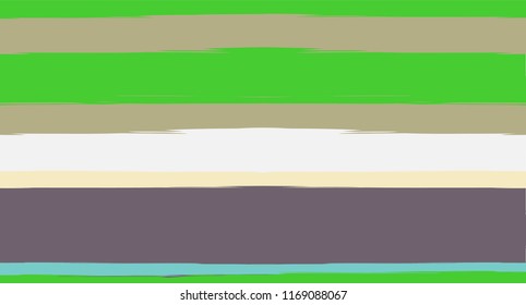 Brown, Green, Gray Painted Vector Seamless Summer Pattern Sailor Stripes. Grunge Textured Horizontal Graffiti Lines, Paint Brush Male Fabric Design. Vector Watercolor Seamless Stripes Cute Background