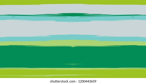 Brown, Green, Gray Painted Vector Seamless Summer Pattern Sailor Stripes. Grunge Textured Horizontal Graffiti Lines, Paint Brush Male Fabric Design. Vector Watercolor Seamless Stripes Paint Background