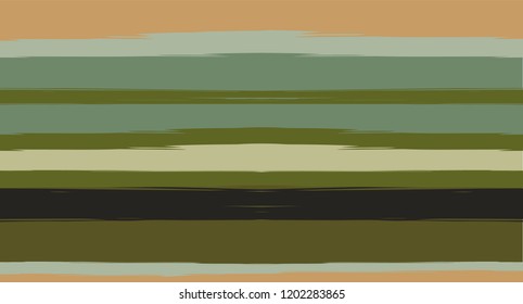 Brown, Green, Gray Painted Vector Seamless Summer Pattern Sailor Stripes. Trendy Textured Horizontal Modern Lines, Paintbrush Male Fabric Design