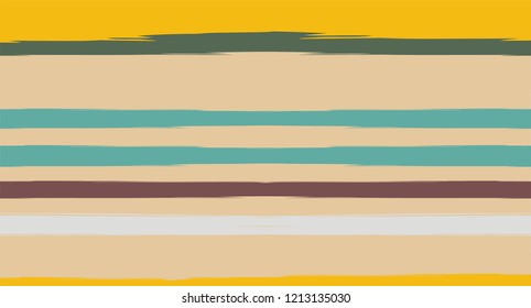 Brown, Green, Gray Painted Vector Seamless Summer Pattern Sailor Stripes. Trendy Textured Horizontal Modern Lines, Paintbrush Male Fabric Design. Vector Watercolor Seamless Stripes Nice Background