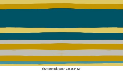 Brown, Green, Gray Painted Vector Seamless Summer Pattern Sailor Stripes. Simple Textured Horizontal Modern Lines, Paint Brush Male Fabric Design. 
