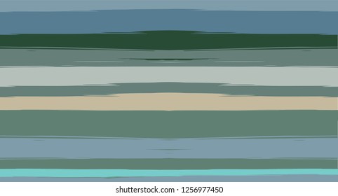 Brown, Green, Gray Painted Vector Seamless Summer Pattern Sailor Stripes. Trendy Textured Horizontal Modern Lines, Paintbrush Male Fabric Design. Vector Watercolor Seamless Stripes Track Background
