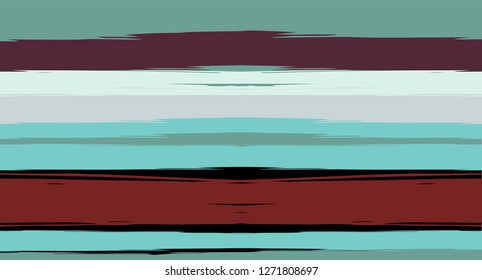 Brown, Green, Gray Painted Vector Seamless Summer Pattern Sailor Stripes. Simple Textured Horizontal Graffiti Lines, Paint Brush Male Fabric Design. Vector Watercolor Seamless Stripes Cute Background