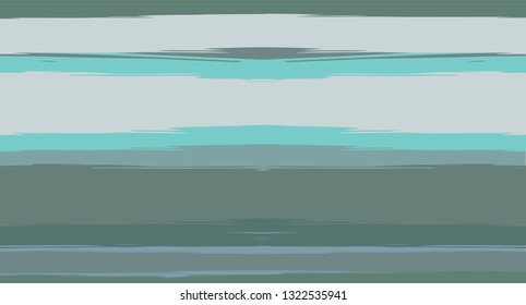 Brown, Green, Gray Painted Vector Seamless Summer Pattern Sailor Stripes. Simple Textured Horizontal Modern Lines, Paint Brush Male Fabric Design. Vector Watercolor Seamless Stripes Cute Background