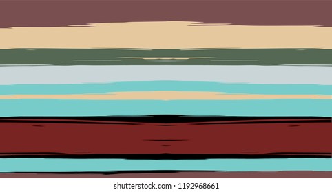 Brown, Green, Gray Sailor Stripes Painted Vector Seamless Summer Pattern. Simple Textured Horizontal Modern Lines, Paint Brush Male Fabric Design. Vector Watercolor Seamless Stripes Paint Background