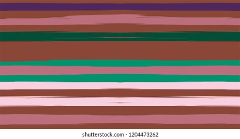 Brown, Green, Gray Sailor Stripes Painted Vector Seamless Summer Pattern. Grunge Textured Horizontal Modern Lines, Paintbrush Male Fabric Design. Vector Watercolor Seamless Stripes Nice Background