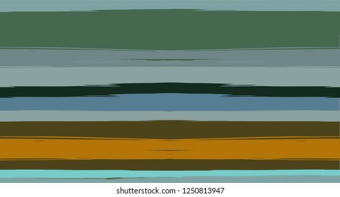 Brown, Green, Gray Sailor Stripes Painted Vector Seamless Summer Pattern. Simple Textured Horizontal Modern Lines, Paint Brush Male Fabric Design. Vector Watercolor Seamless Stripes Nice Background