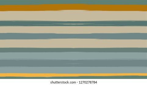 Brown, Green, Gray Sailor Stripes Painted Vector Seamless Summer Pattern. Simple Textured Horizontal Modern Lines, Paint Brush Male Fabric Design. Vector Watercolor Seamless Stripes Paint Background