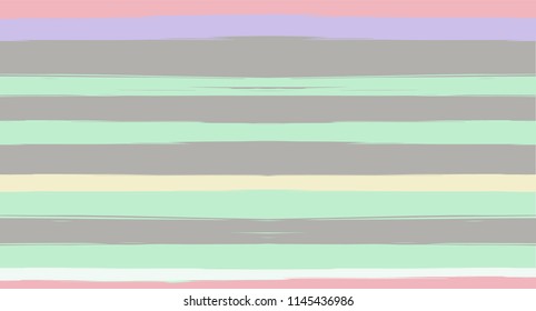 Brown, Green, Gray Vector Seamless Summer Pattern Funky Sailor Stripes. Simple Textured Horizontal Modern Lines, Paintbrush Male Fabric Design. Vector Watercolor Seamless Stripes Nice Background