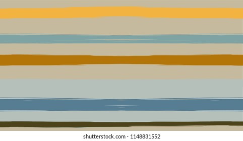 Brown, Green, Gray Vector Seamless Summer Pattern Narrow Sailor Stripes. Simple Textured Horizontal Graffiti Lines, Paint Brush Male Fabric Design. Vector Watercolor Seamless Stripes Trace Background