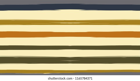 Brown, Green, Gray Vector Seamless Summer Pattern Narrow Sailor Stripes. Trendy Textured Horizontal Modern Lines, Paintbrush Male Fabric Design. Vector Watercolor Seamless Stripes Paint Background