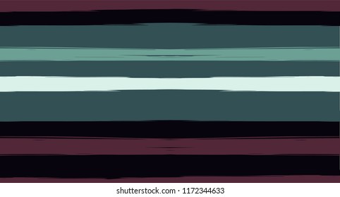Brown, Green, Gray Vector Seamless Summer Pattern Painted Sailor Stripes. Simple Textured Horizontal Modern Lines, Paint Brush Male Fabric Design. Vector Watercolor Seamless Stripes Track Background