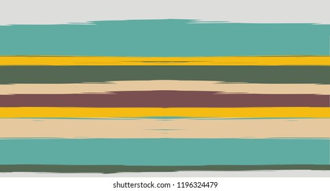 Brown, Green, Gray Vector Seamless Summer Pattern Funky Sailor Stripes. Simple Textured Horizontal Modern Lines, Paintbrush Male Fabric Design. Vector Watercolor Seamless Stripes Cool Background