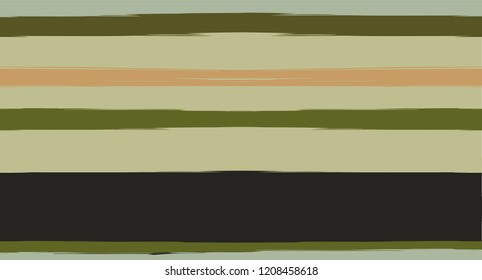 Brown, Green, Gray Vector Seamless Summer Pattern Narrow Sailor Stripes. Trendy Textured Horizontal Modern Lines, Paintbrush Male Fabric Design. Vector Watercolor Seamless Stripes Trace Background