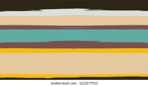 Brown, Green, Gray Vector Seamless Summer Pattern Narrow Sailor Stripes. Grunge Textured Horizontal Modern Lines, Paintbrush Male Fabric Design. Vector Watercolor Seamless Stripes Cool Background