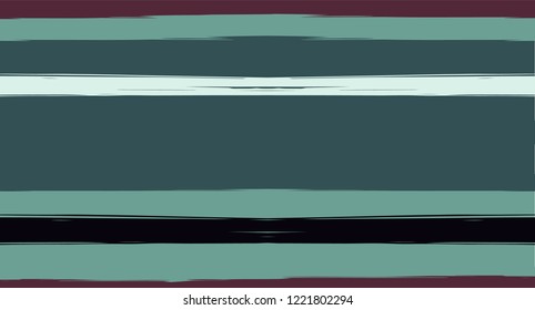 Brown, Green, Gray Vector Seamless Summer Pattern Painted Sailor Stripes. Grunge Textured Horizontal Graffiti Lines, Paint Brush Male Fabric Design. Vector Watercolor Seamless Stripes Nice Background