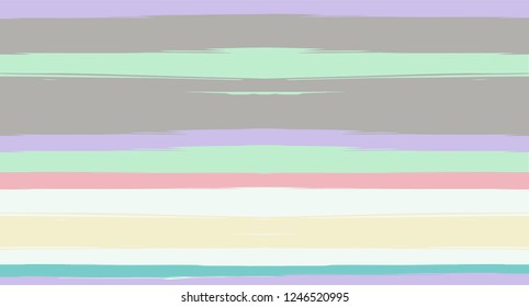 Brown, Green, Gray Vector Seamless Summer Pattern Painted Sailor Stripes. Simple Textured Horizontal Modern Lines, Paintbrush Male Fabric Design. Vector Watercolor Seamless Stripes Track Background