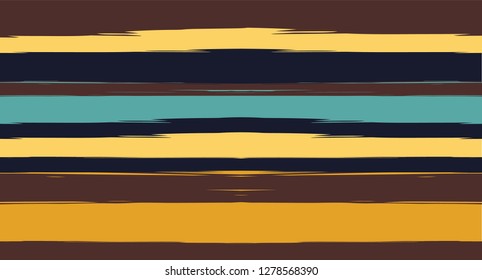 Brown, Green, Gray Vector Seamless Summer Pattern Painted Sailor Stripes. Grunge Textured Horizontal Modern Lines, Paintbrush Male Fabric Design. Vector Watercolor Seamless Stripes Cute Background