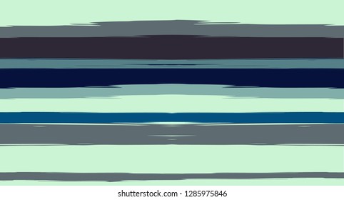 Brown, Green, Gray Vector Seamless Summer Pattern Funky Sailor Stripes. Trendy Textured Horizontal Hipster Lines, Paintbrush Male Fabric Design. Vector Watercolor Seamless Stripes Paint Background