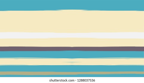 Brown, Green, Gray Vector Seamless Summer Pattern Narrow Sailor Stripes. Trendy Textured Horizontal Modern Lines, Paintbrush Male Fabric Design. Vector Watercolor Seamless Stripes Cute Background