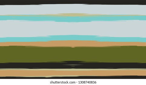 Brown, Green, Gray Vector Seamless Summer Pattern Narrow Sailor Stripes.   