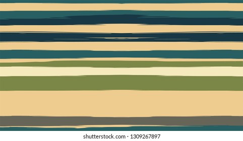 Brown, Green, Gray Vector Seamless Summer Pattern Painted Sailor Stripes. Grunge Textured Horizontal Modern Lines, Paintbrush Male Fabric Design. Vector Watercolor Seamless Stripes Cool Background