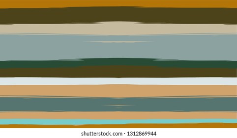 Brown, Green, Gray Vector Seamless Summer Pattern Painted Sailor Stripes. Grunge Textured Horizontal Modern Lines, Paintbrush Male Fabric Design. Vector Watercolor Seamless Stripes Nice Background