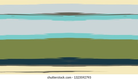 Brown, Green, Gray Vector Seamless Summer Pattern Painted Sailor Stripes. Trendy Textured Horizontal Hipster Lines, Paintbrush Male Fabric Design. Vector Watercolor Seamless Stripes Cool Background