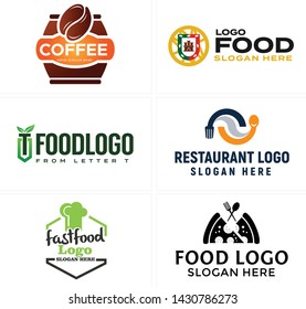 Brown green line art logo design coffee pizza fork and spoon suitable for food drink industry shop cafe