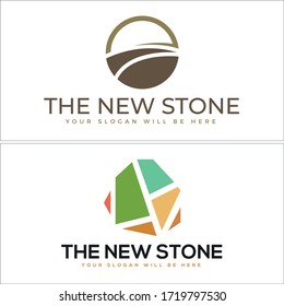 Brown green logo sun street stone abstract symbol logo simple idea suitable for landscaping stone retail business industry