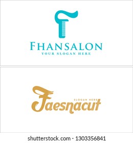 Brown green mint line art comb combination mark logo design. suitable for business salon haircut hairdressing fashion.