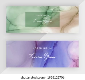 Brown, green and purple  alcohol ink horizontal banners for social media