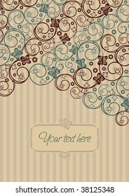 Brown and green retro swirls and butterflies