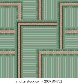 brown and green seamless vector stripe with bandanna pattern on green background