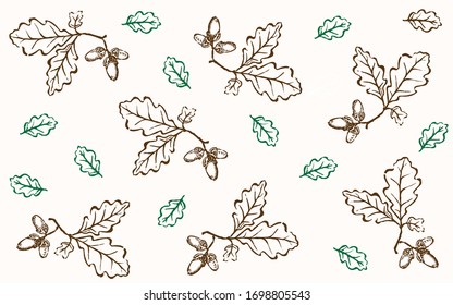 Brown and green vector acorn pattern