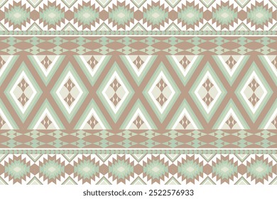 Brown, green, and white geometric patterns that are traditional, ethnic, Navajo, or Native American Indian. designs for clothing, curtains, carpets, sarongs, Hmong, and fabric edges.