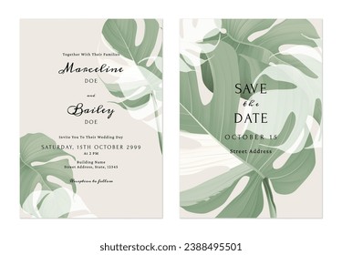 Verdor marrón Monstera deja invitación a la boda