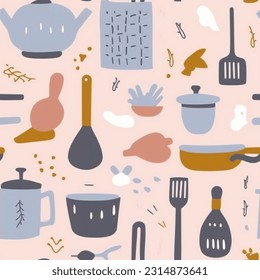 Brown Grey Black Pink Kitchen Tools: Abstract Scandinavian Design Seamless Pattern
