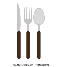 brown and grey set of knife,spoon and fork front view over isolated background,vector graphic