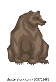 Brown grizzly bear. Vector image of a predatory animal. Isolated on a white background.