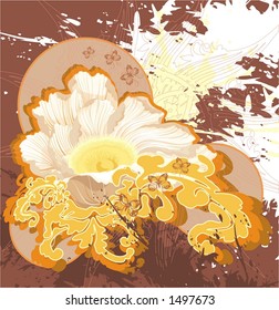 brown grunge background with beige flower