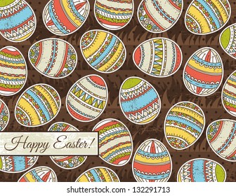 brown grunge background with easter eggs, vector