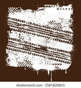 Brown grunge elements with tire tracks isolated on white background